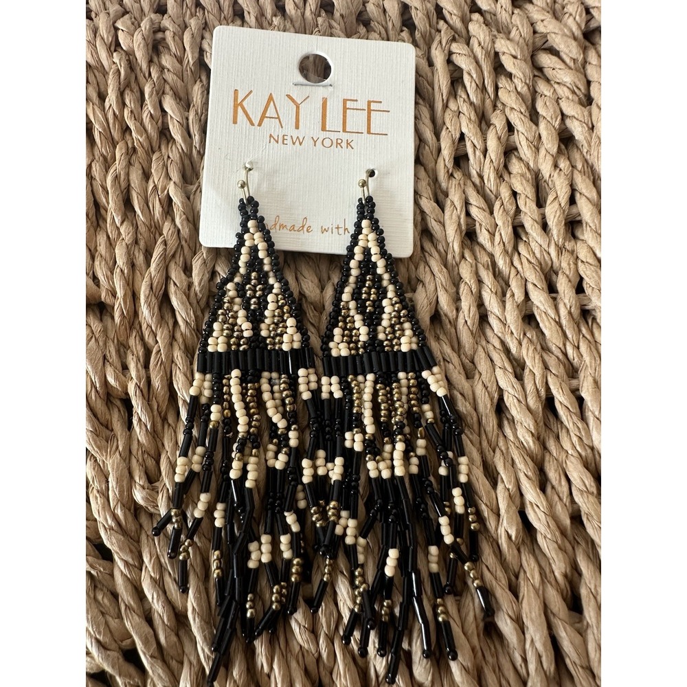 Kay Lee New York Pierced Earrings Bead Boho Geometric Drop Dangle Statement New